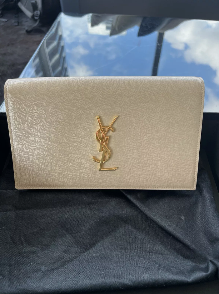 Saint Laurent YSL Beige Leather Clutch Bag