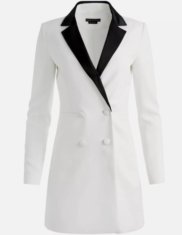 NWT alice + olivia Kryie Tuxedo Dress in Ecru White & Black MSRP $550.00