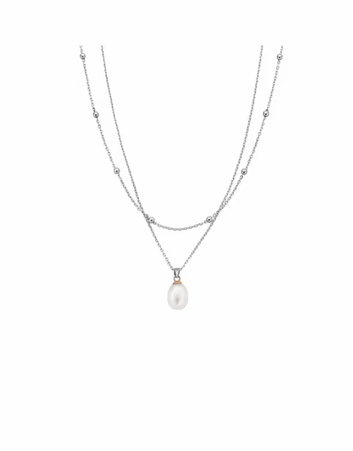 Clogau Beachcomber Pearl Silver Layered Necklace