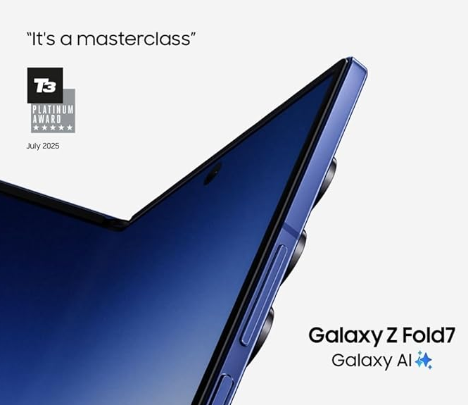 Samsung Galaxy Z Fold7 AI Phone, Thin and Light Foldable Design, Large Screen, 200MP Camera, 256GB Storage, 12GB Memory, 4400 mAh Battery, Silver Shadow, 3 Year Samsung Extended Warranty (UK Version)