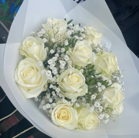 White Roses with Gyp Bouquet