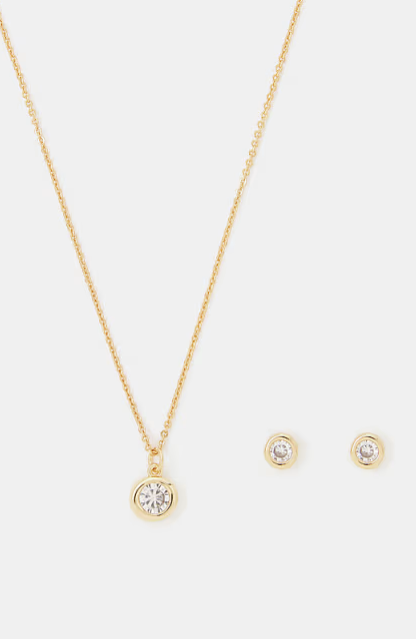 Accessorize gem set stud and pendant necklace gift set in 14k gold plated
