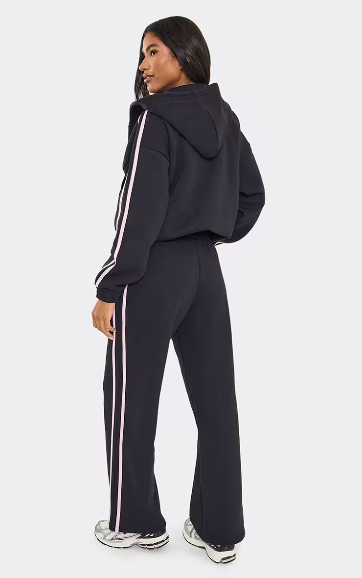Oversized Mid Rise Contrast Stripe Straight Leg Joggers In Dark Navy