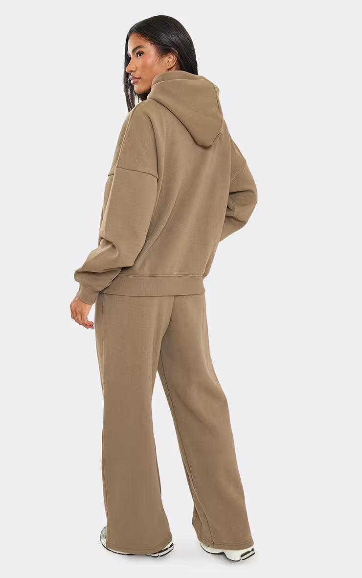 Mid Rise Graphic Detail Wide Leg Joggers In Olive Green