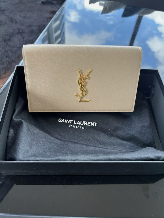Saint Laurent YSL Beige Leather Clutch Bag