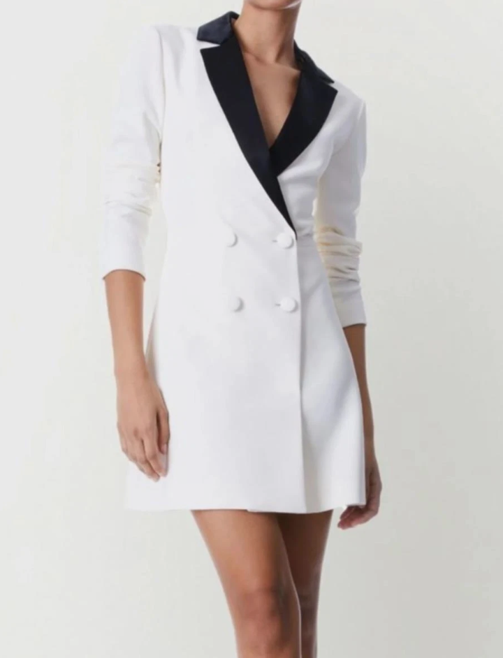 NWT alice + olivia Kryie Tuxedo Dress in Ecru White & Black MSRP $550.00