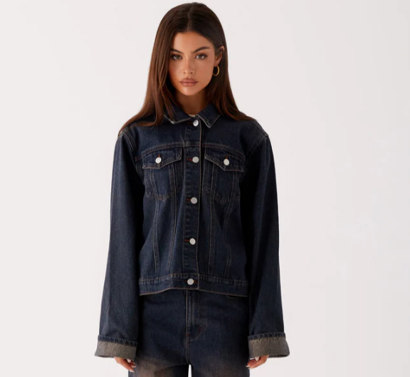 Peppermayo Exclusive - Back Again Oversized Denim Jacket - Brown Blue Acid Wash