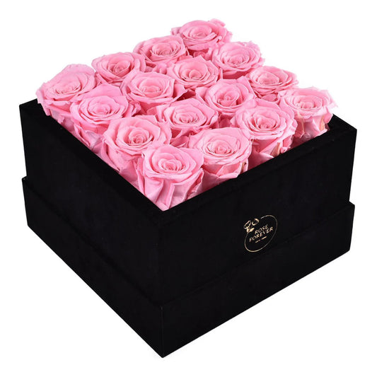16 Pink Roses - Square Velvet Box