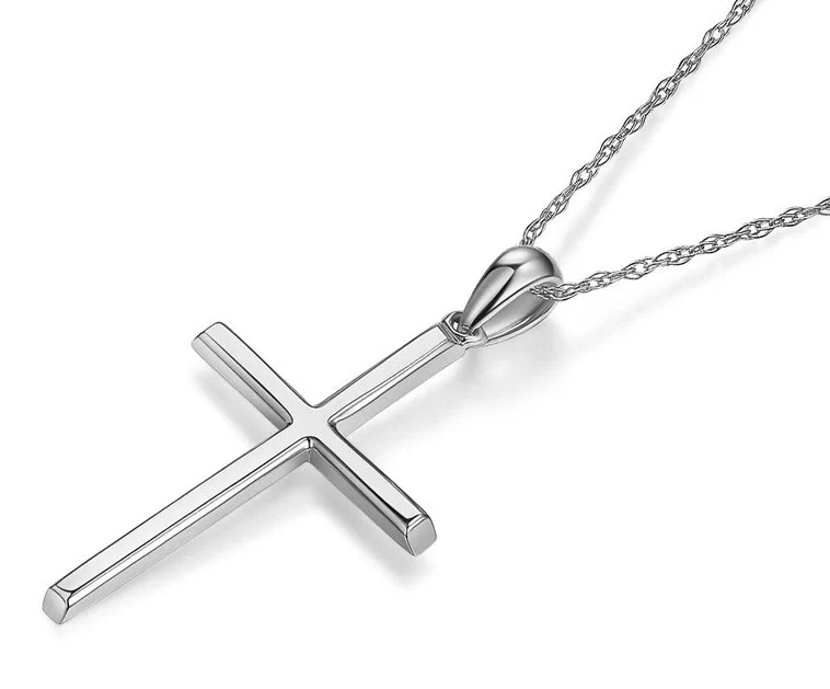 9ct White Gold Plain Cross Necklace 5.64.0043