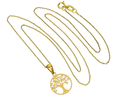 9ct Gold Tree of Life Pendant Necklace 16 - Inches