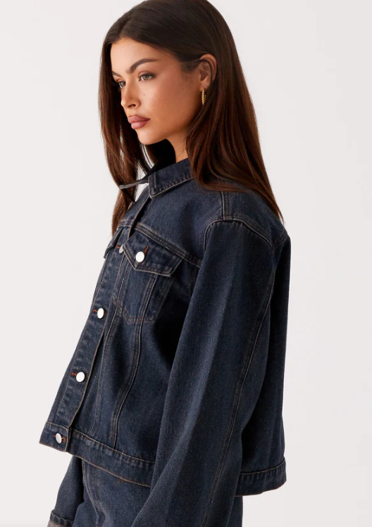 Peppermayo Exclusive - Back Again Oversized Denim Jacket - Brown Blue Acid Wash