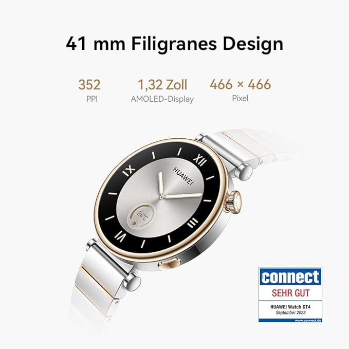 HUAWEI WATCH GT 4 Smart Watch for Women-Up to 7 days Battery Life-Fitness Tracker Compatible with iOS & Android - 24H Health Monitoring including specific Women Health Management - Leather White