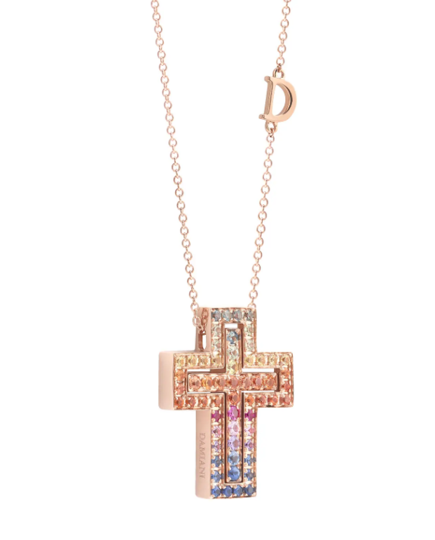 belle Époque  Pink gold and rainbow sapphires necklace   Top  Lab grown diamonds