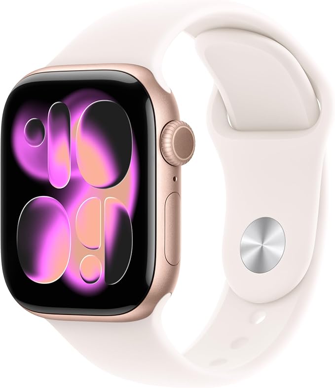 Apple Watch Series 11 GPS + Cellular 42mm Smartwatch with Rose Gold Aluminium Case with Light Blush Sport Band S/M. Sleep Score, Fitness Tracker, Health Monitoring, Always-On Display, Water Resistant