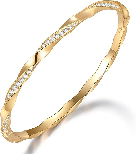 Gold Bracelets for Women Gifts with Lab-Grown Moissanite|D Clolor VVS1 Clarity 3EX Cut|S925 Sterling Silver Plated 14K Gold Stackable Non Tarnish