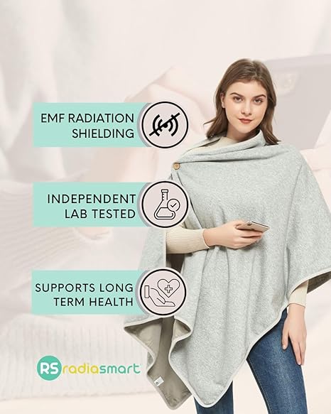 Radia Smart EMF Poncho Blanket, 5G, Wearable Faraday Blanket, RF Shielding, WiFi Blocker, EMF Clothing 28'' x 72'', Black/Grey
