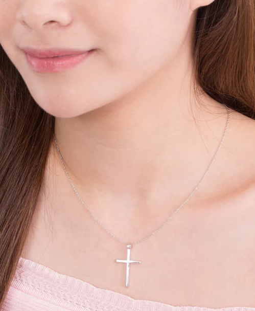9ct White Gold Plain Cross Necklace 5.64.0043