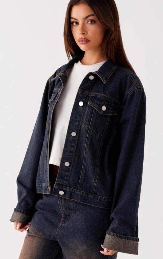 Peppermayo Exclusive - Back Again Oversized Denim Jacket - Brown Blue Acid Wash