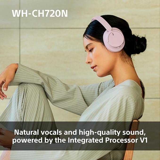 Sony WH-CH720N Wireless Bluetooth Noise Cancelling Over-Ear Headphones, Sound, Ambient Sound Mode, Lightweight Design, up to 50 hr battery life, iOS & Android - Pink