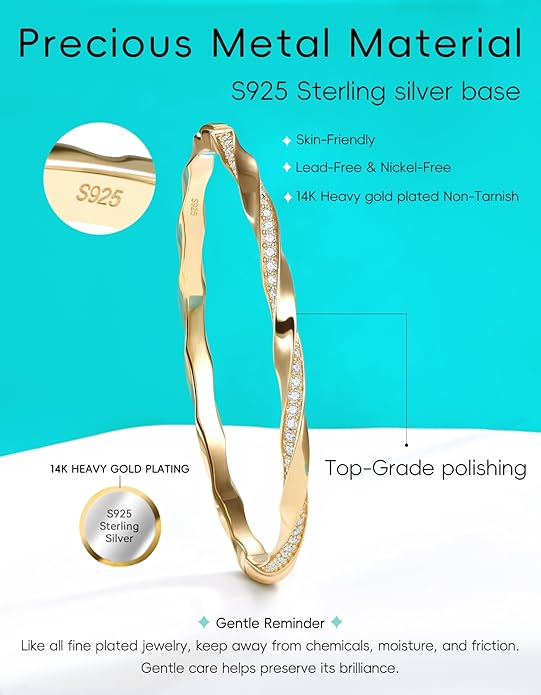 Gold Bracelets for Women Gifts with Lab-Grown Moissanite|D Clolor VVS1 Clarity 3EX Cut|S925 Sterling Silver Plated 14K Gold Stackable Non Tarnish