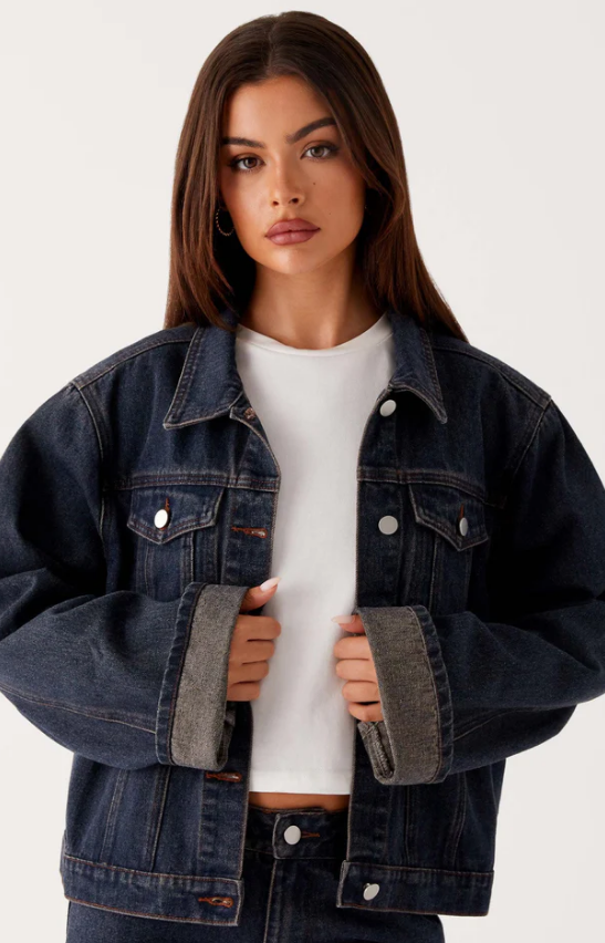 Peppermayo Exclusive - Back Again Oversized Denim Jacket - Brown Blue Acid Wash