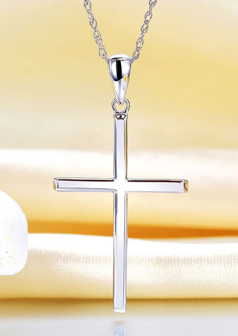 9ct White Gold Plain Cross Necklace 5.64.0043