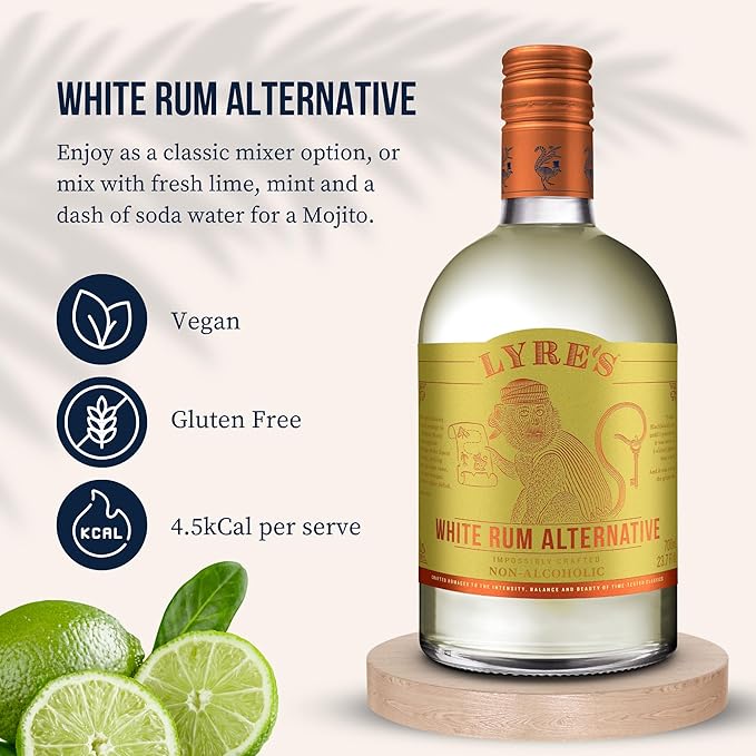 Lyre's White Rum Alternative, Award-Winning Non Alcoholic White Rum, Zero Proof Rum for Mocktails & Non Alcoholic Drinks, Low Calorie Rum (23.7 Fl Oz)