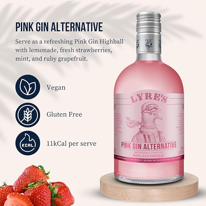 Lyre’s Pink London Spirit, Award-Winning Non Alcoholic Pink Gin Alternative, Zero Proof Botanical Spirit for Alcohol Free Pink Gin & Tonics and Mocktails (23.7 Fl Oz)