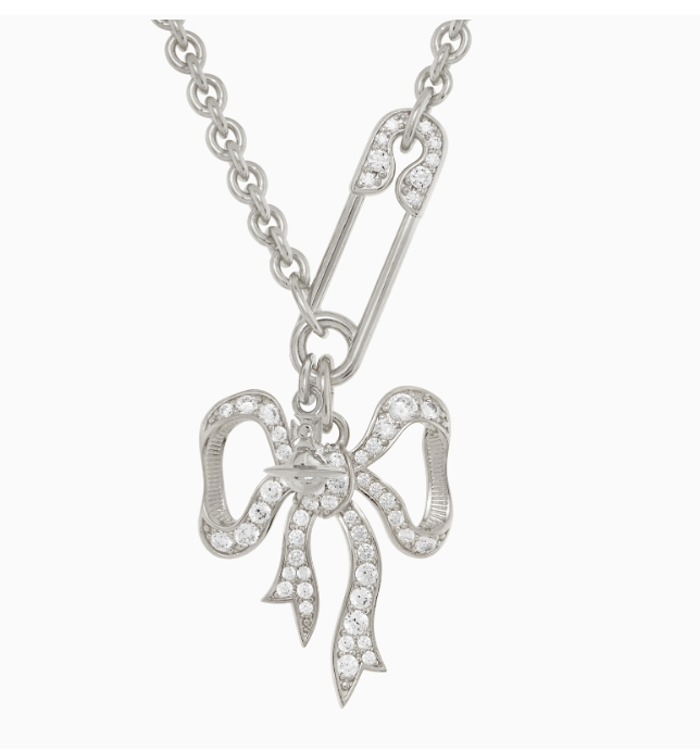 Vivienne Westwood Silver Lilith CZ Bow Pin Necklace