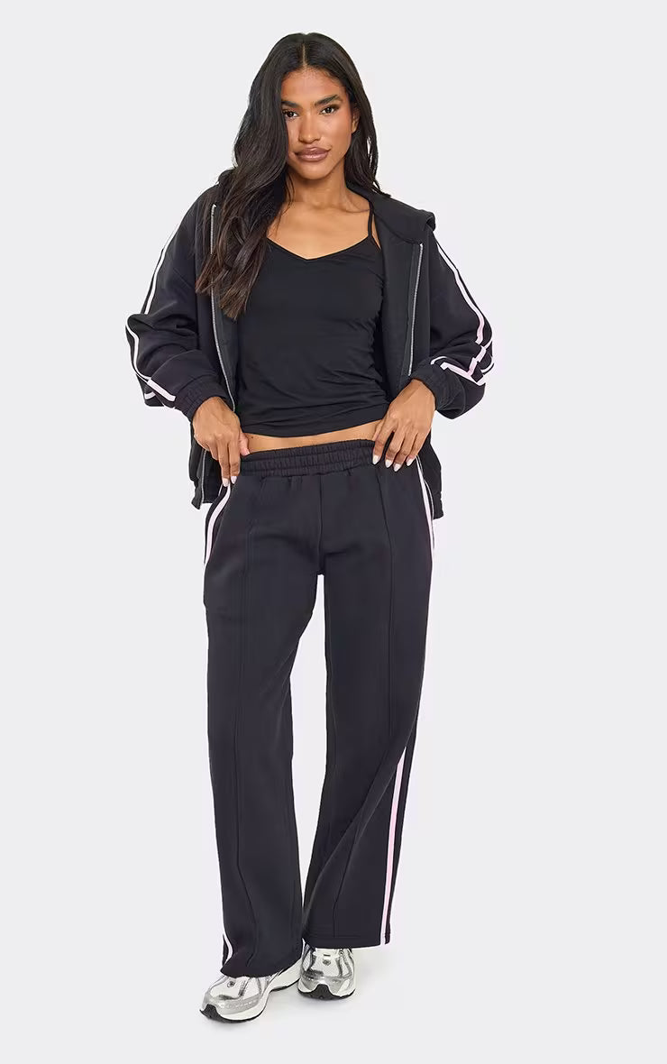 Oversized Mid Rise Contrast Stripe Straight Leg Joggers In Dark Navy