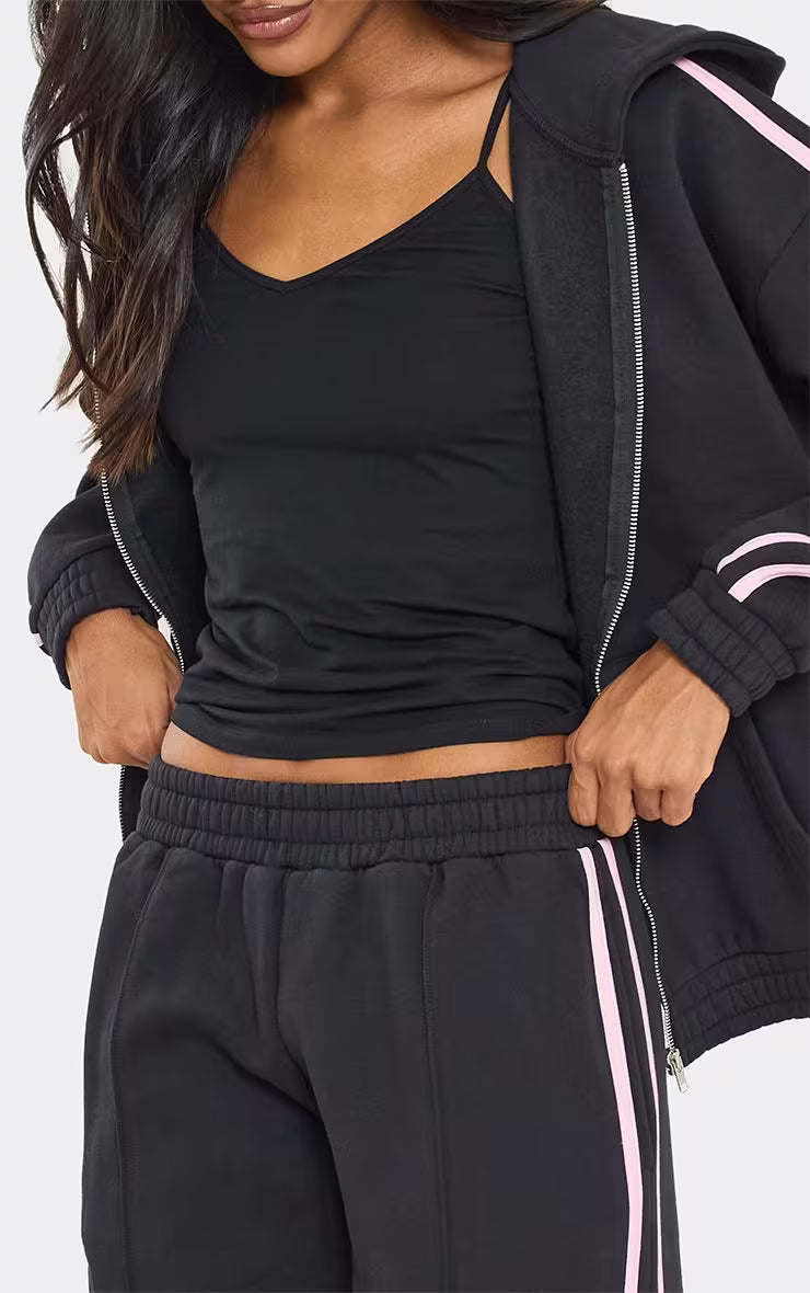 Oversized Mid Rise Contrast Stripe Straight Leg Joggers In Dark Navy