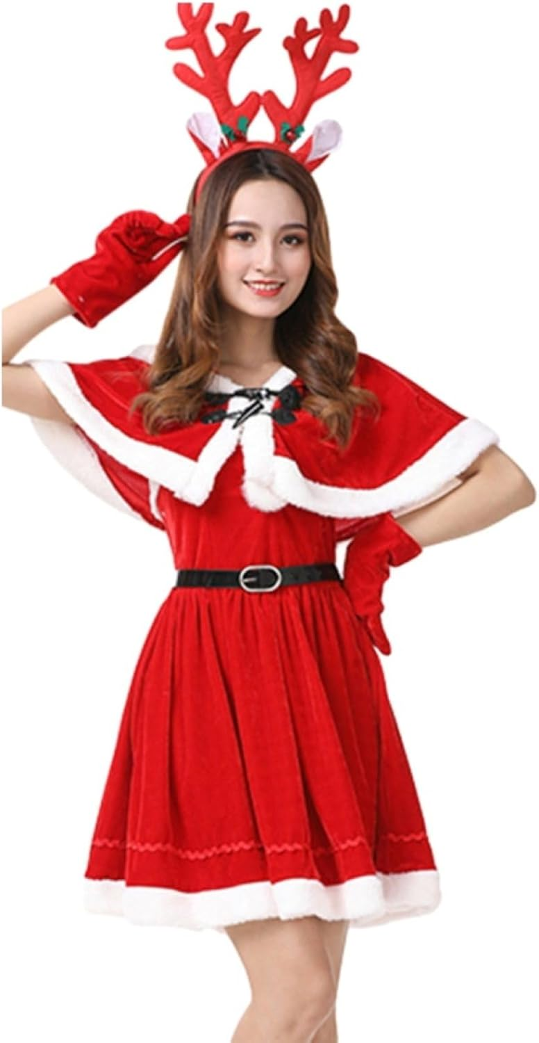 Christmas Lingerie Set Sexy, Sexy Mini Dress Plush Santa Lingerie Sets Skirt Red Babydoll Red With Cloak Christmas Lingerie Dress With Belt Nightwear