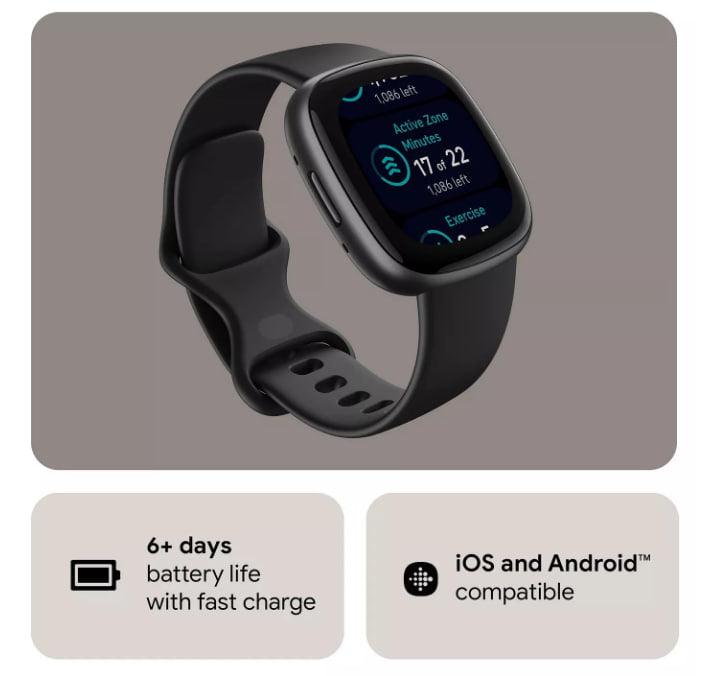 Fitbit Versa 4 Health & Fitness Smartwatch with Heart Rate Monitor, Black/Graphite