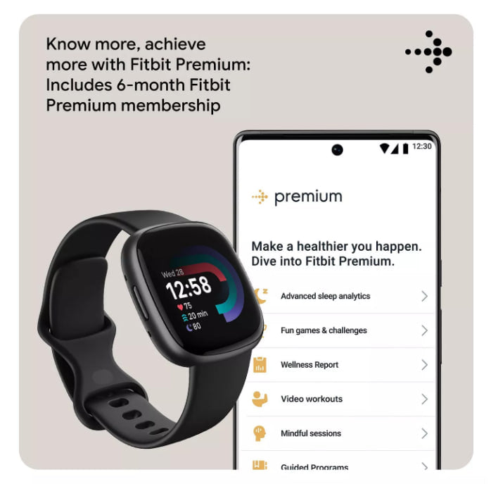 Fitbit Versa 4 Health & Fitness Smartwatch with Heart Rate Monitor, Black/Graphite