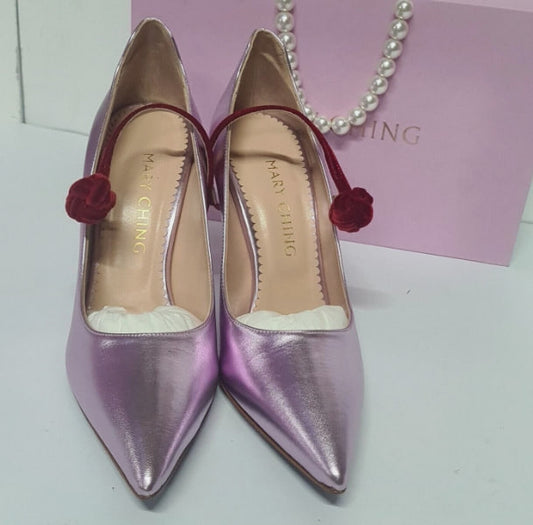 Women's High Heels Leather Shoes Mary Ching Jacqueline 105 Pink Size Optional