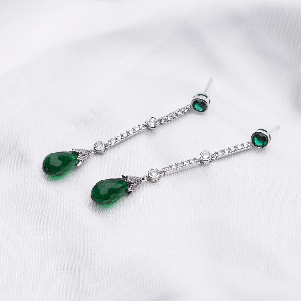 Titanic Heart of The Ocean Necklace & Earring Set with Blue & Green Crystals 18”