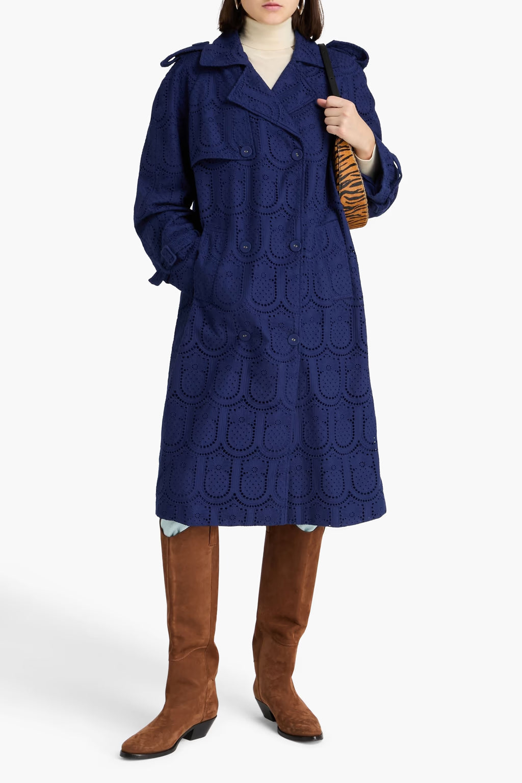 FARM RIO Broderie anglaise cotton trench coat